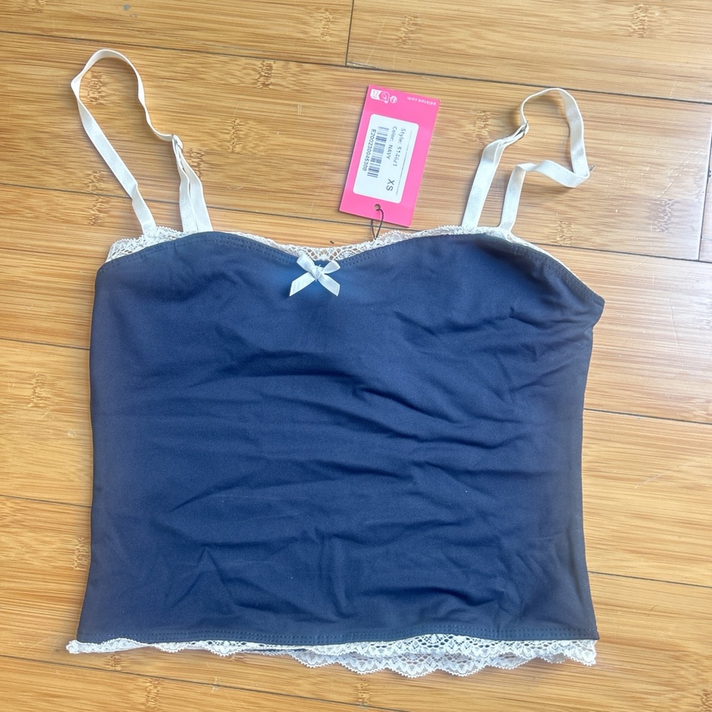 Edikted Navy Camisole with Lace Detail